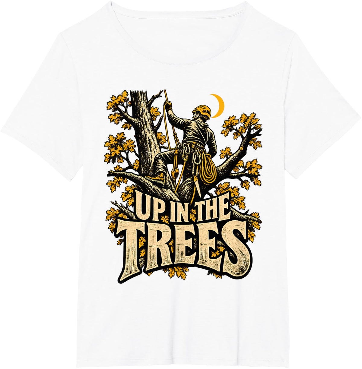 Up in The Trees Arborist Tree Climber Night Climbing T-Shirt - White