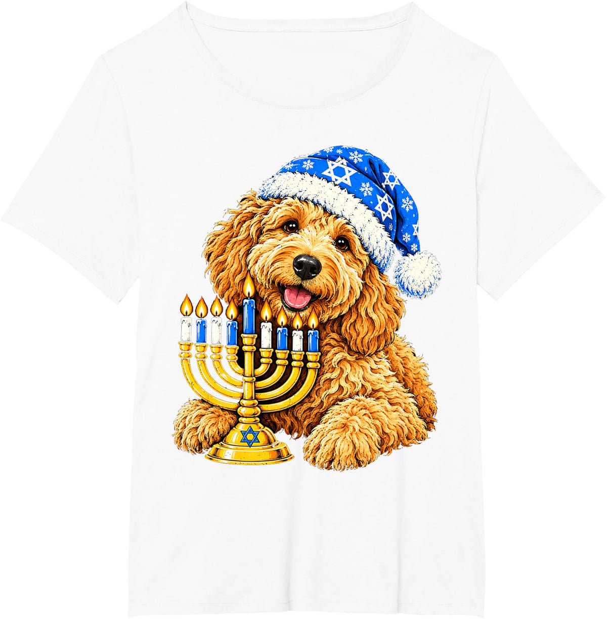Hanukkah Dog Goldendoodle Chanukah Jewish Jew Hebrew Culture T-Shirt - White