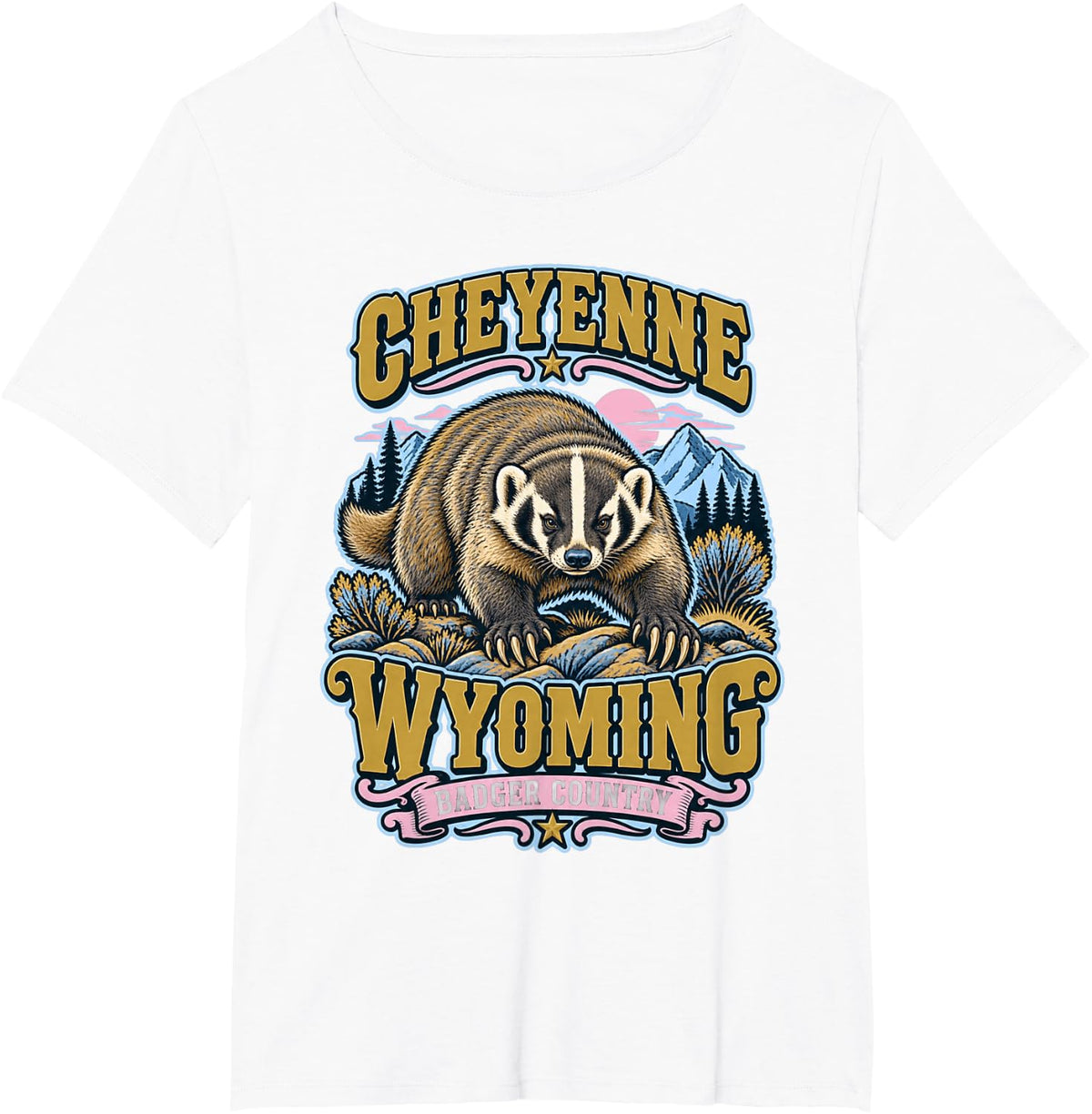 Cheyenne Wyoming Badger Rodeo Show Card Art T-Shirt - White