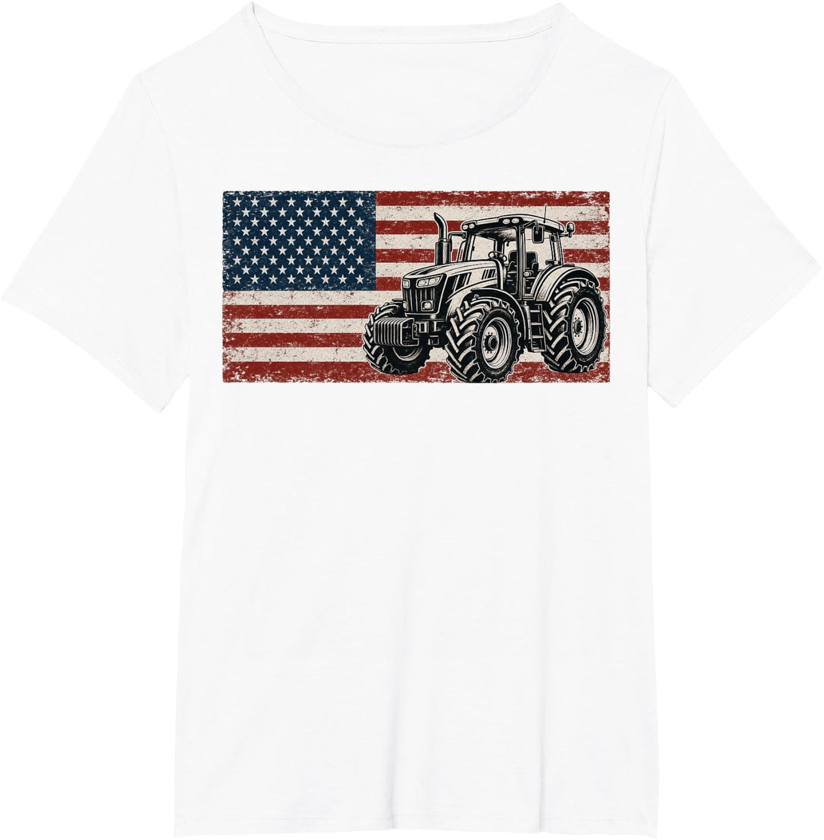 Farm Tractors USA Flag Patriotic Farming Gifts T-Shirt - White