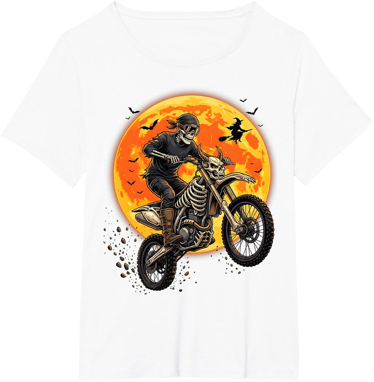 Halloween Skeleton Dirtbike Racing Dirt Bike Motocross Biker T-Shirt - White
