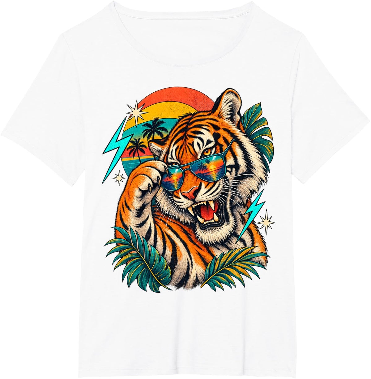 Cool Tiger Sunglasses Retro Funny Bengal Tiger Lover T-Shirt - White