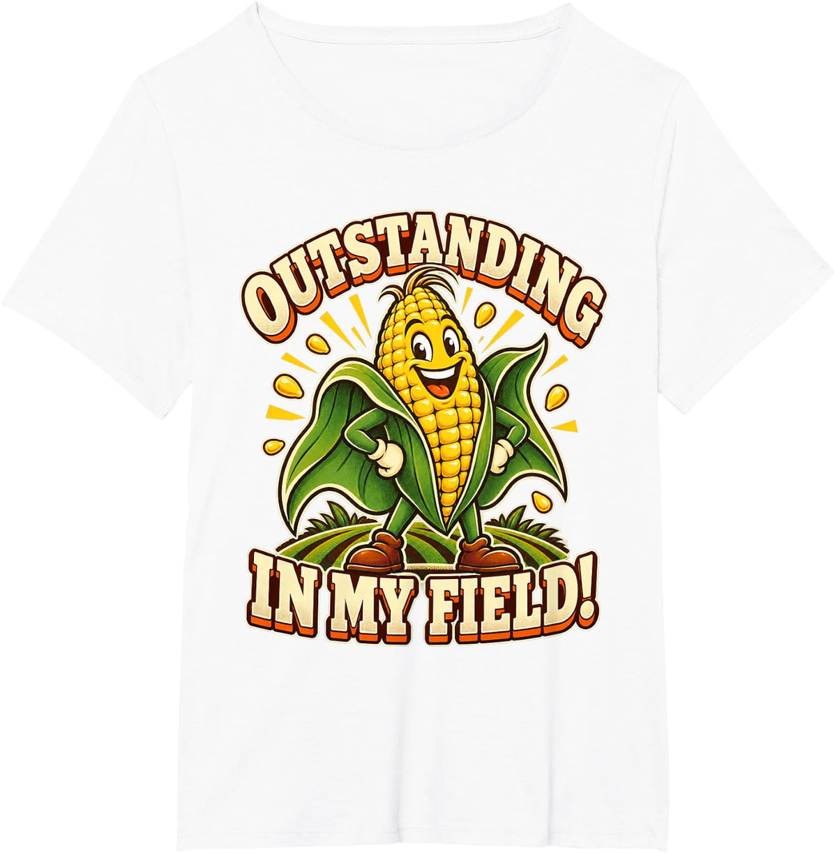 Design Title: Outstanding in My Field Corn Pun Farmer Dad T-Shirt - White
