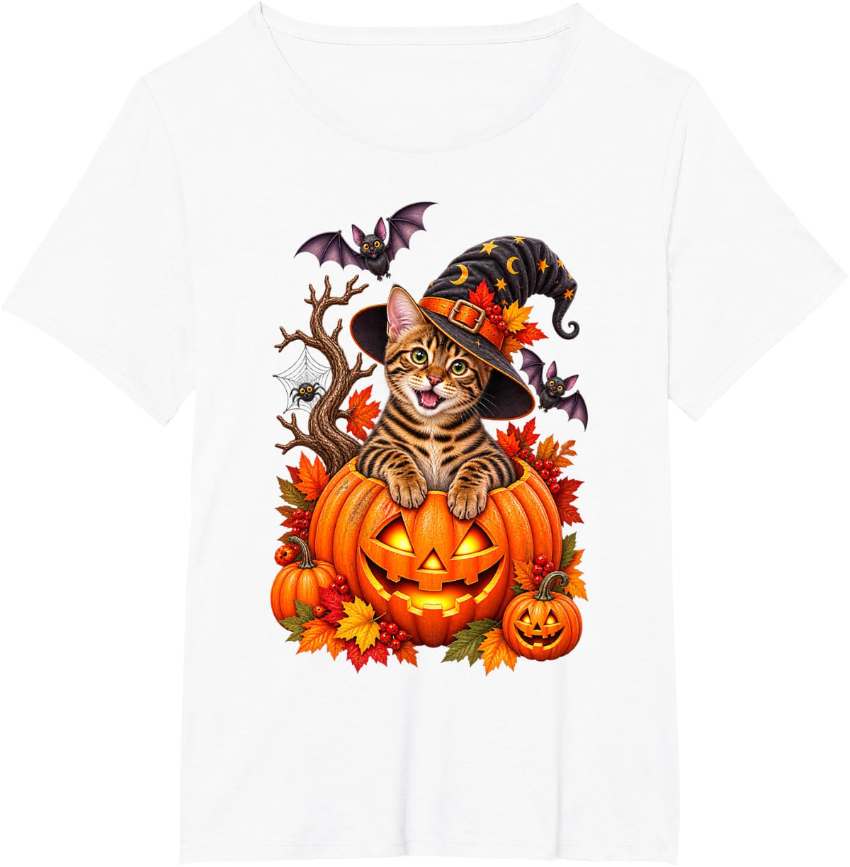 Bengal Pumpkin Halloween Thanksgiving Men Women T-Shirt - White