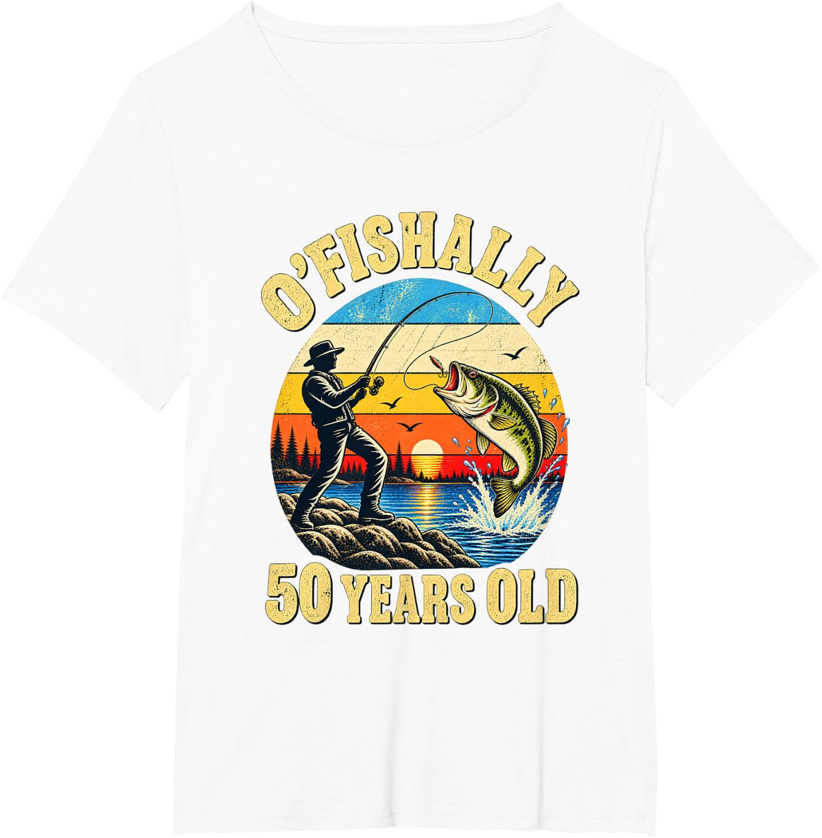 O'Fishally 50 Years Old Men Fishing 50th Birthday Fisherman T-Shirt - White