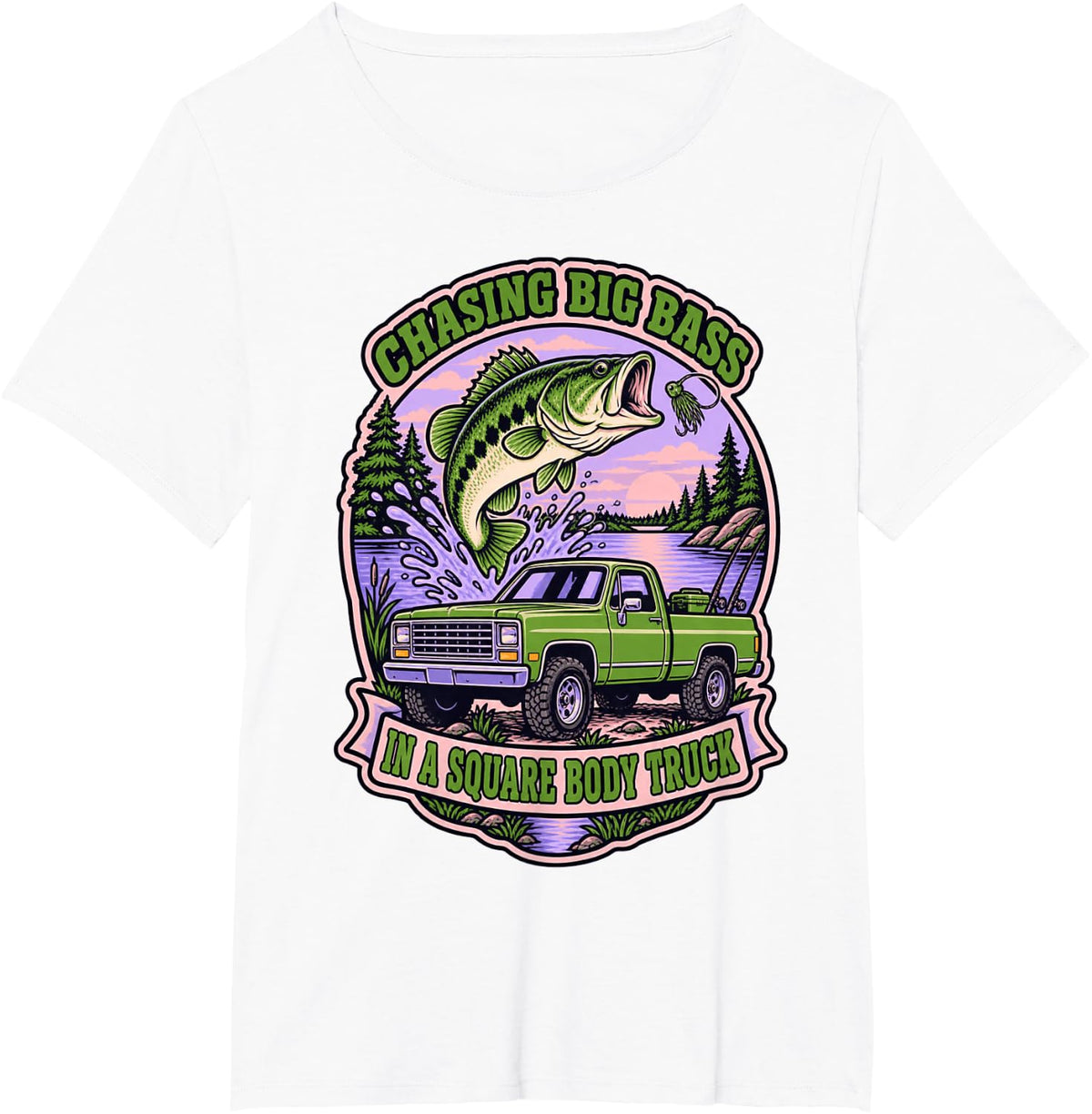 Chasing Big Bass in A Square Body Truck T-Shirt - White