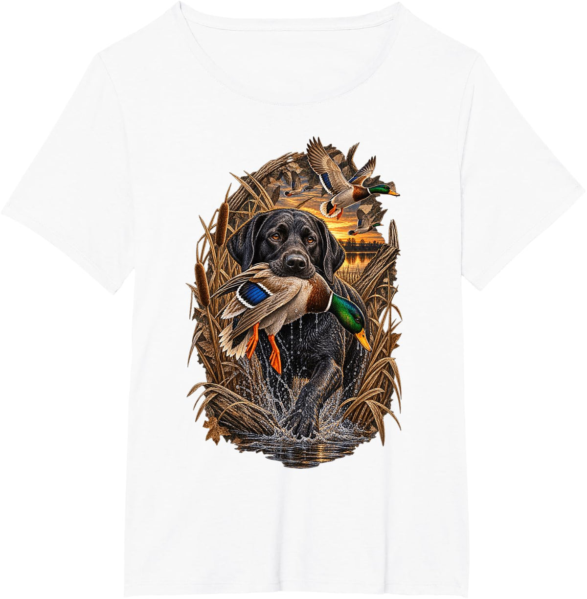 Labrador Retriever Mallard Ducks Wetland Hunting Duck Hunter T-Shirt - White