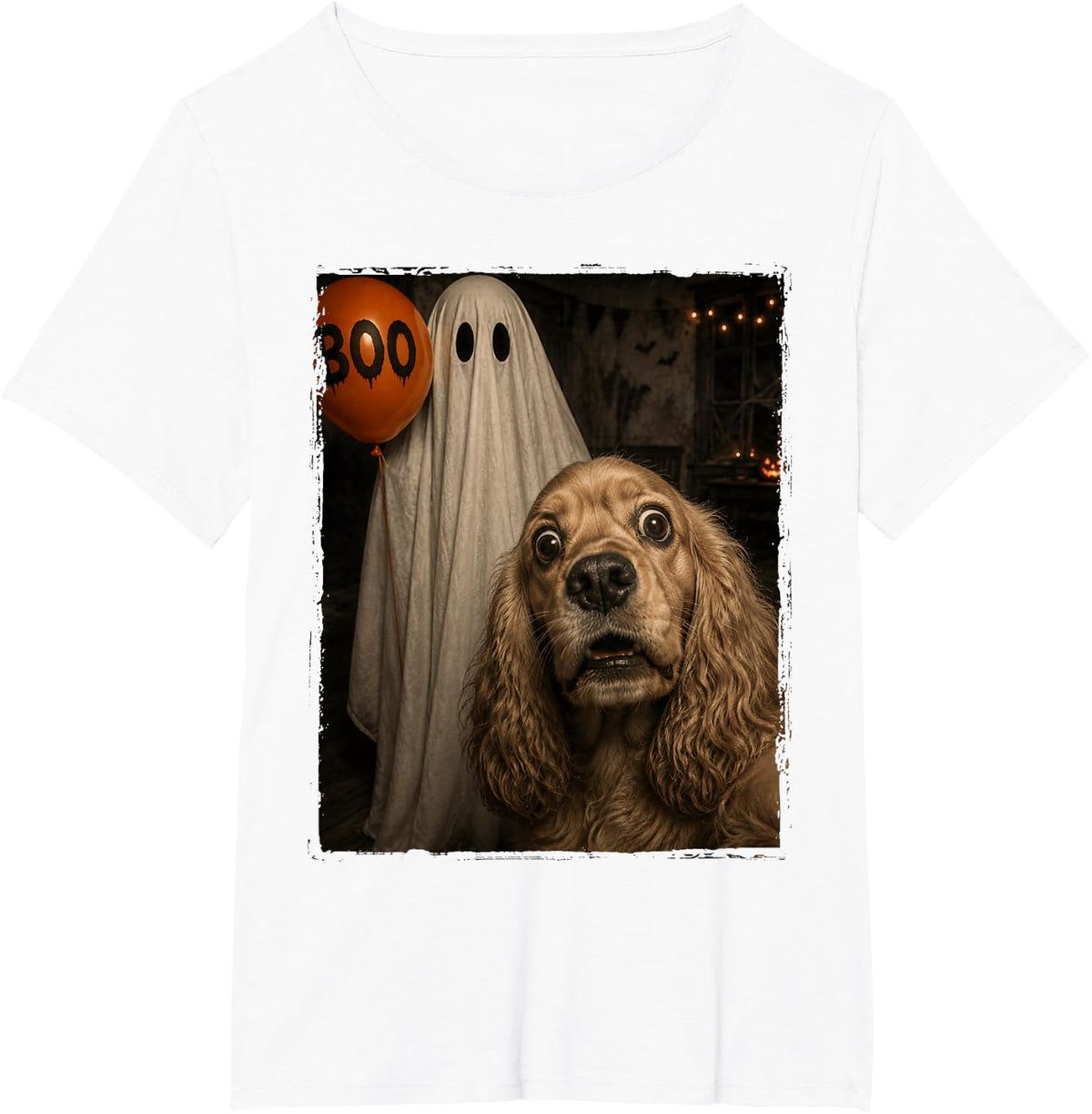 Funny Cocker Spaniel Halloween Selfie Ghost Boo Balloon Kids T-Shirt - White