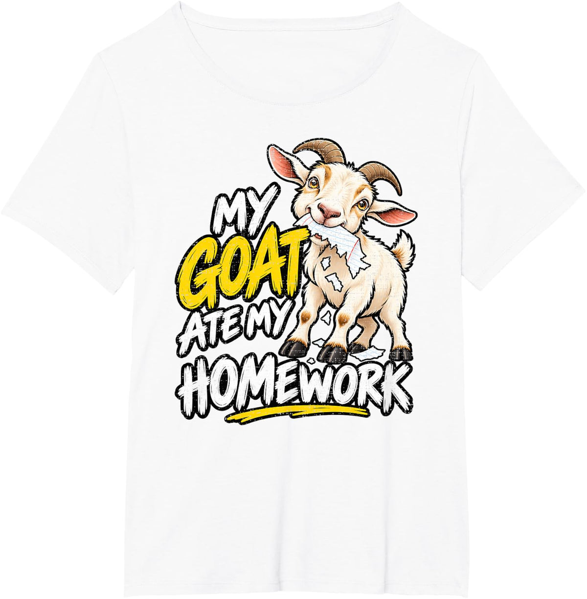 My Goat Ate My Homework Chewing Paper School Humor Art T-Shirt - White
