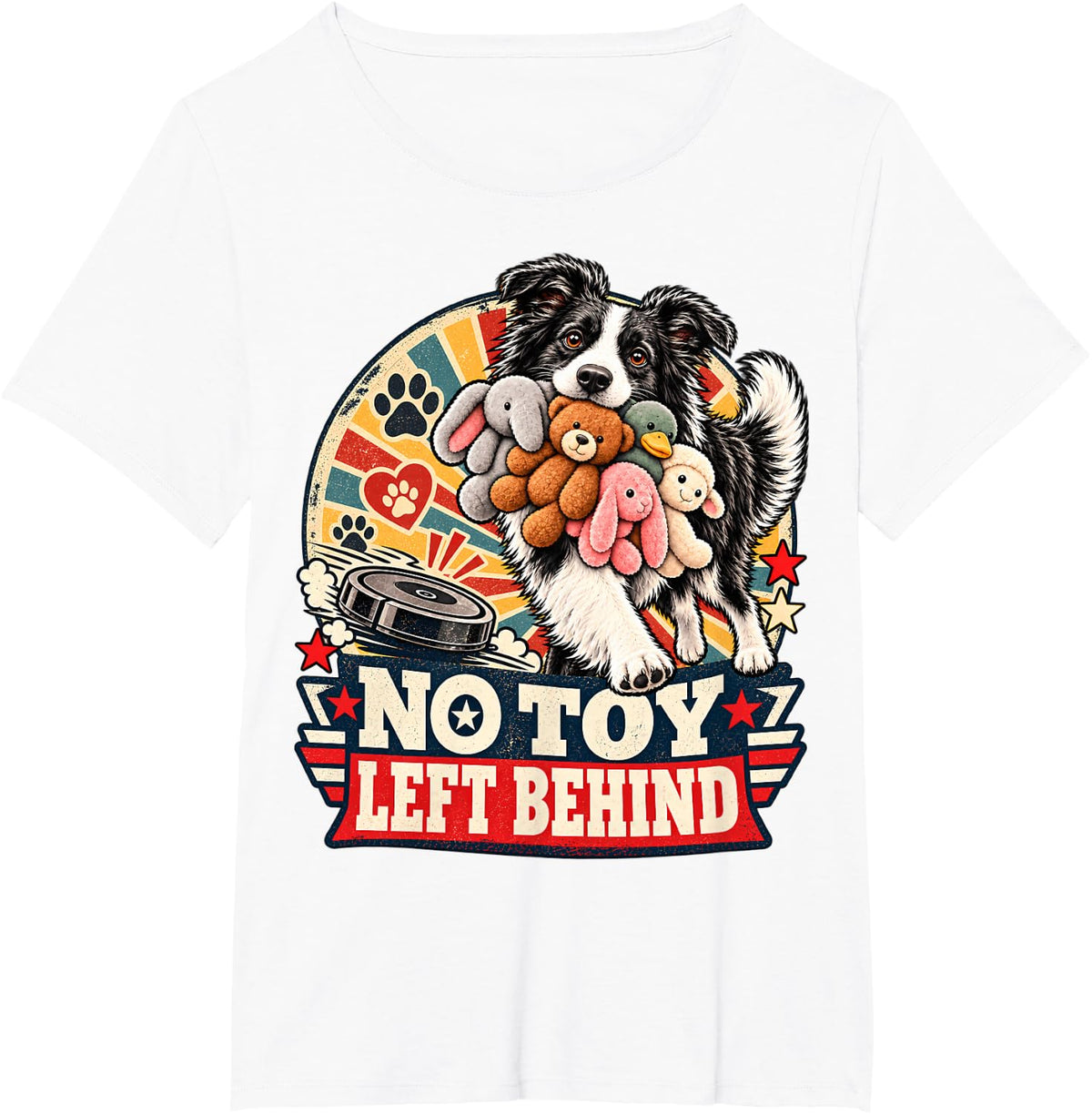 No Toy Left Behind Border Collie Robot Vacuum Funny Dog T-Shirt - White
