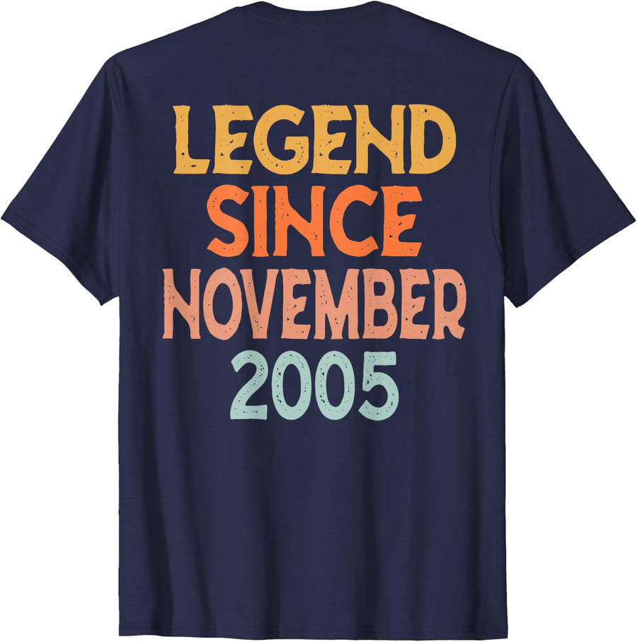 (Back) Vintage 2005 Women 21 Year Old November 21st Birthday T-Shirt - Navy Blue