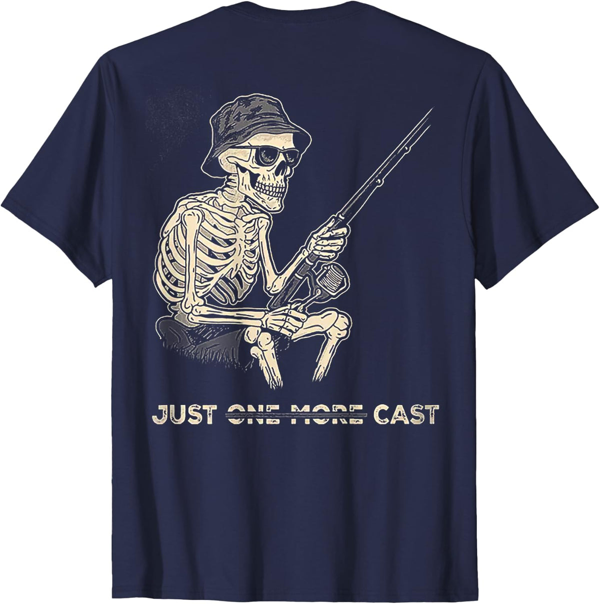 Just One More Cast - Skeleton Fishing (on Back) T-Shirt - Navy Blue