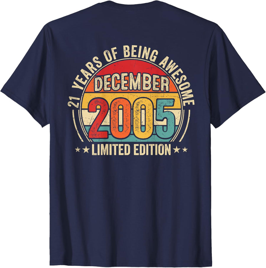 (Back) Awesome Since December 2005 Vintage 21st Birthday T-Shirt - Navy Blue
