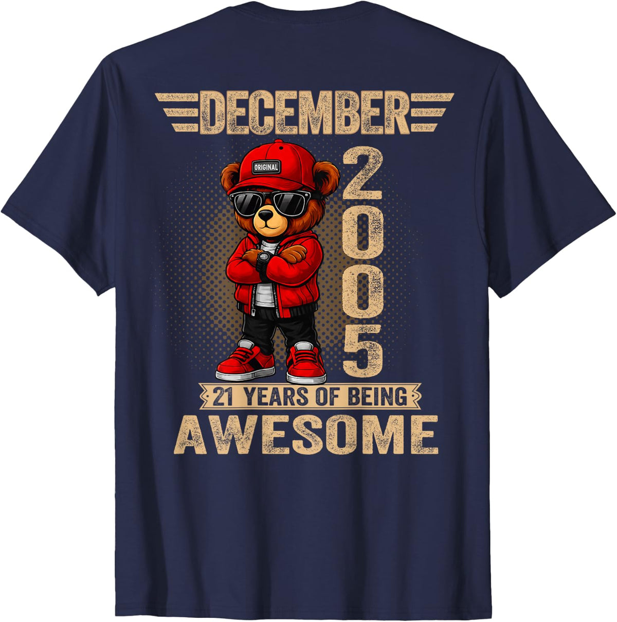 (ON Back) December 21st Birthday Men Women 2005 Teddy Bear T-Shirt - Navy Blue