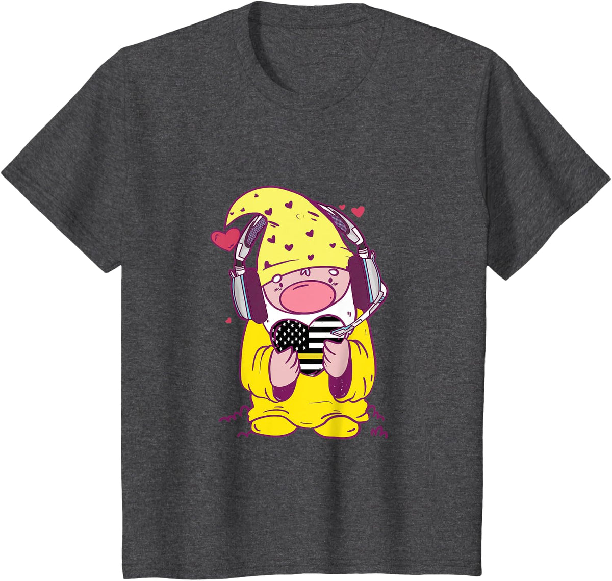 Funny Dispatcher USA Heart Headset Gnome Magic Dispatch T-Shirt - Dark Heather Grey