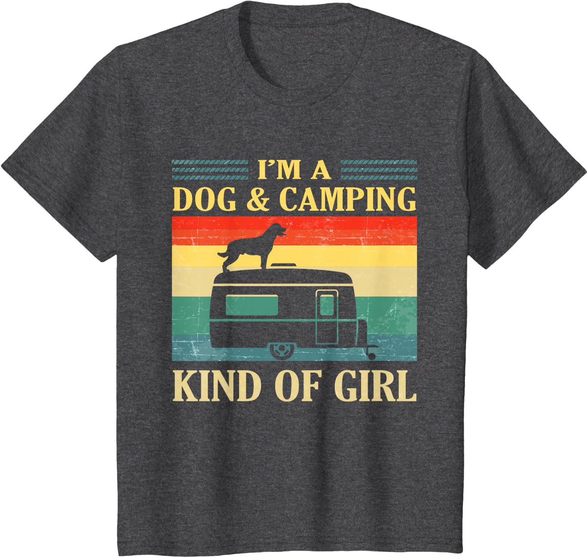I'm a Dog and Camping Kind of Girl Vintage Retro Camping T-Shirt - Dark Heather Grey