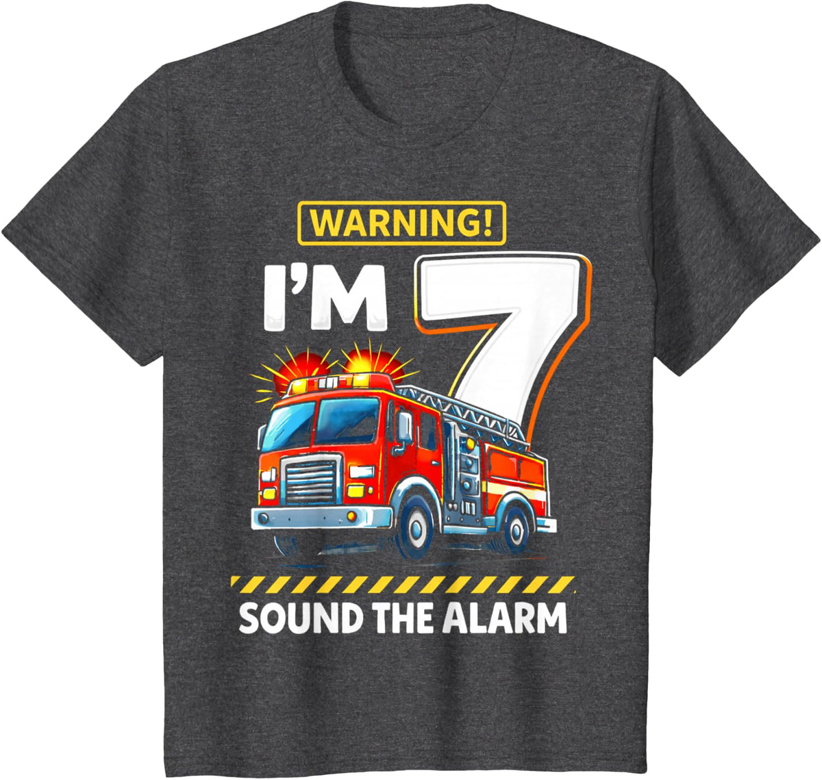 Kids Seven 7yr 7th Birthday Fire Truck Firefighter 7 Year Old Boy T-Shirt - Dark Heather Grey