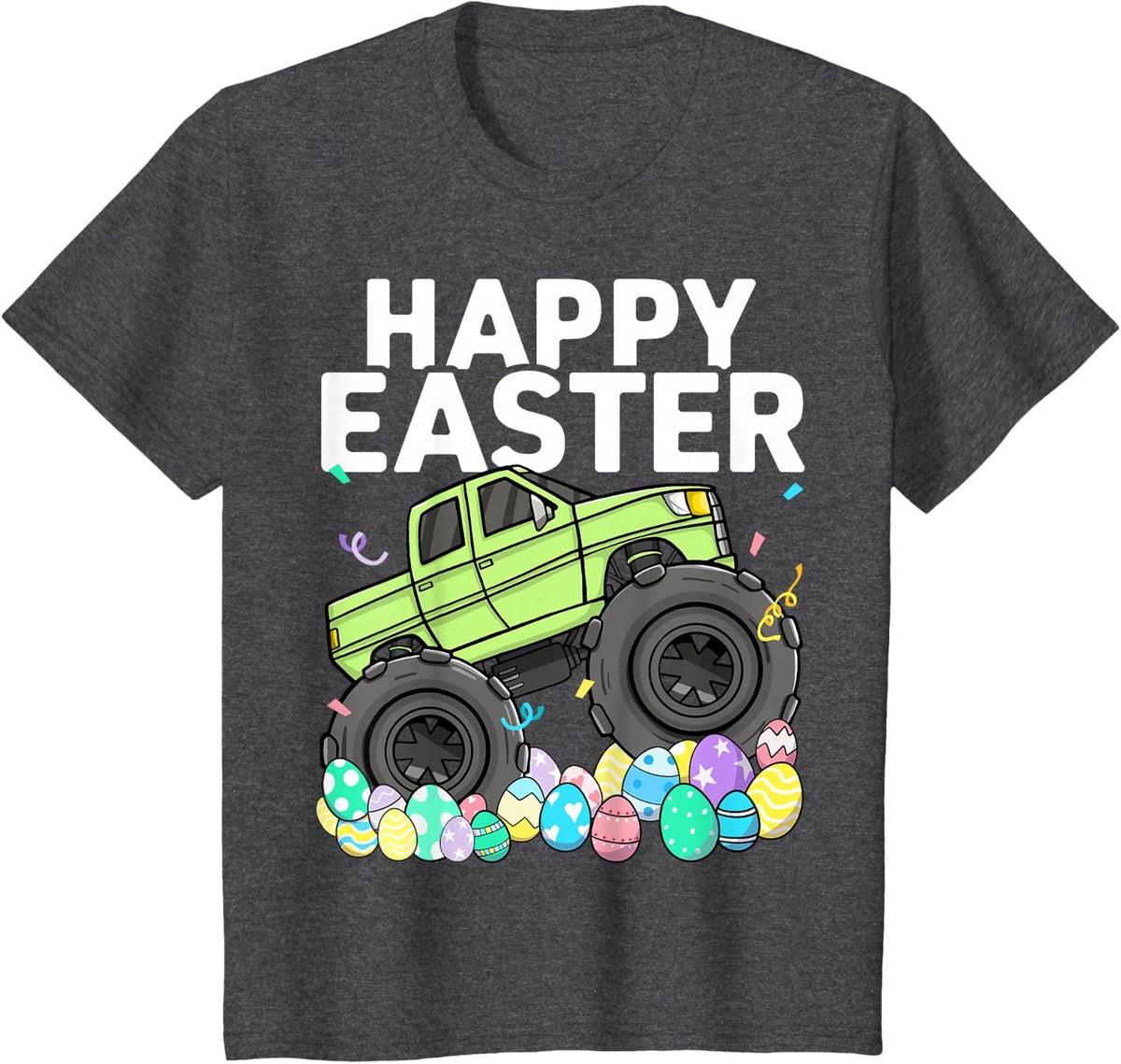 Kids Boys Happy Easter Monster Truck Easter Eggs Toddler T-Shirt - Dark Heather Grey