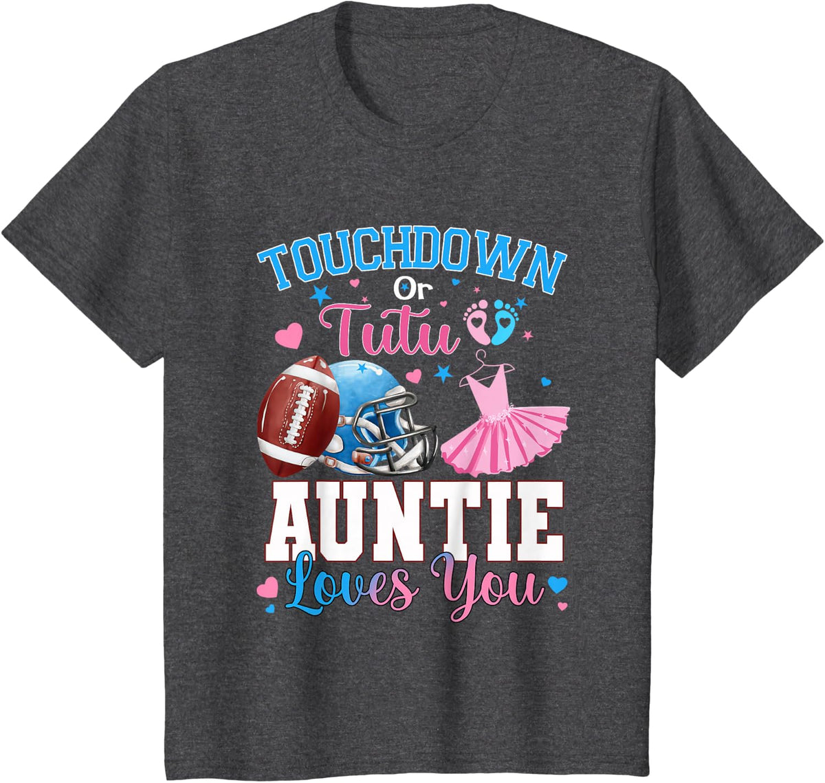 Touchdown or Tutu Auntie Loves You Gender Reveal Family T-Shirt - Dark Heather Grey