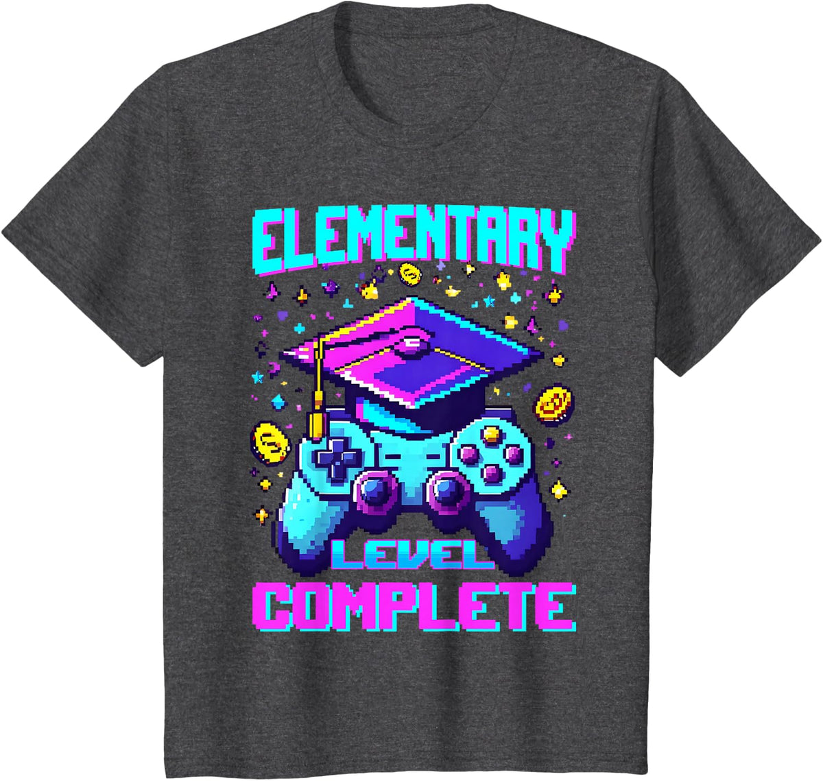 Game Controller Level Elementary Complete Boys Graduation T-Shirt - Dark Heather Grey