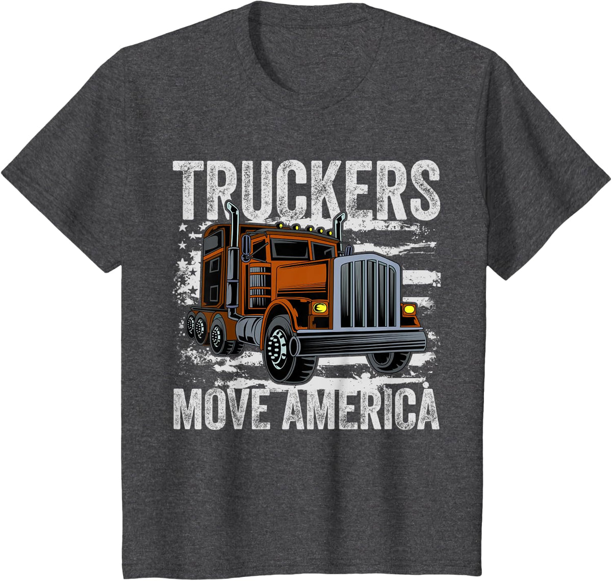 Trucker Trucks Drivers USA American Flag T-Shirt - Dark Heather Grey