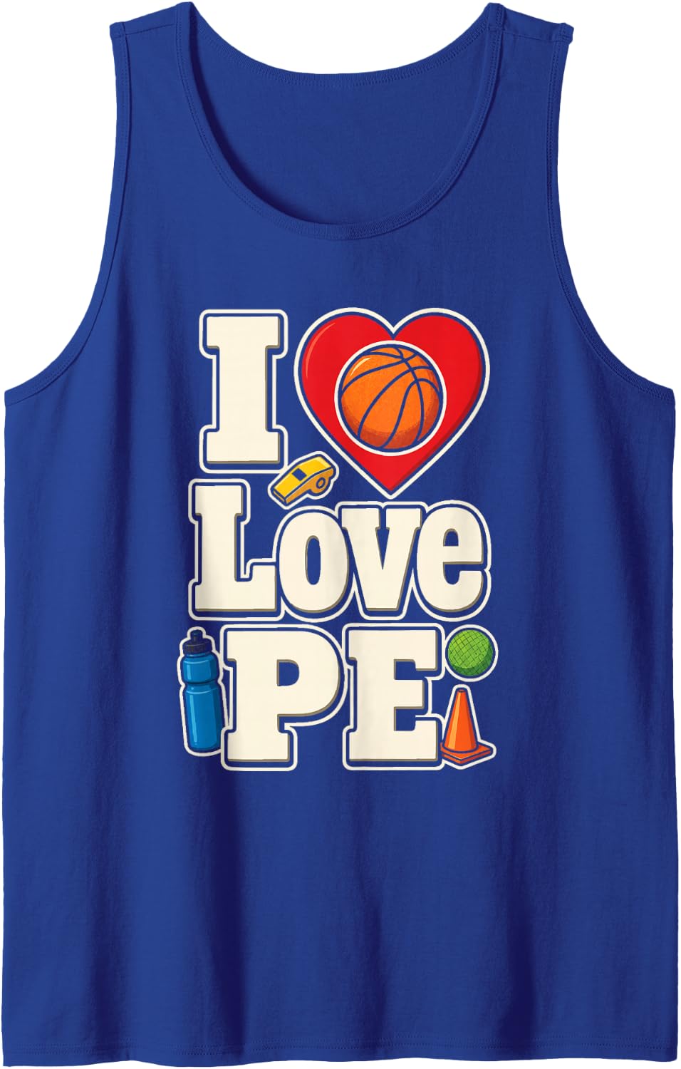 PE Teacher I Love Physical Education Gym Class Whistle Sleeveless Tank Top - Royal Blue