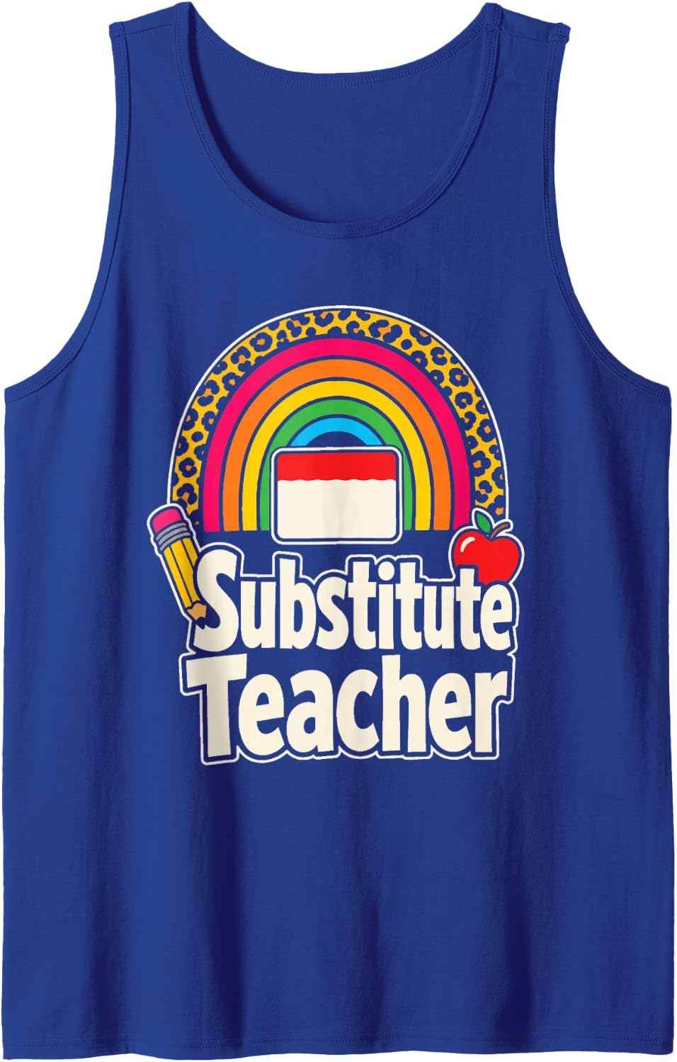 Substitute Teacher Sub Gift Leopard Print Elementary Sleeveless Tank Top - Royal Blue