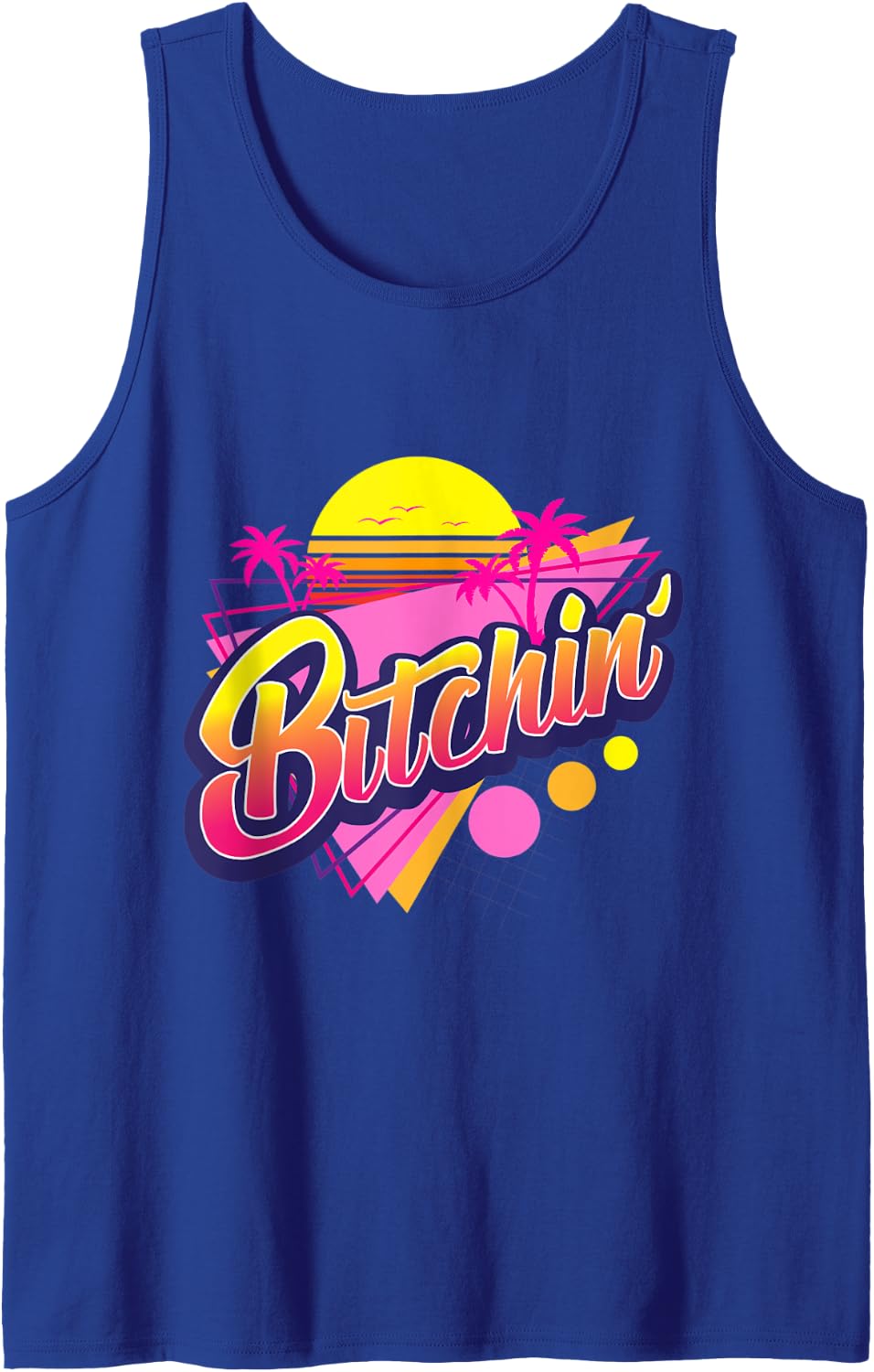 1980s Bitchin' 80s Retro Vintage Palm Trees & Sunset Design Tank Top - Royal Blue