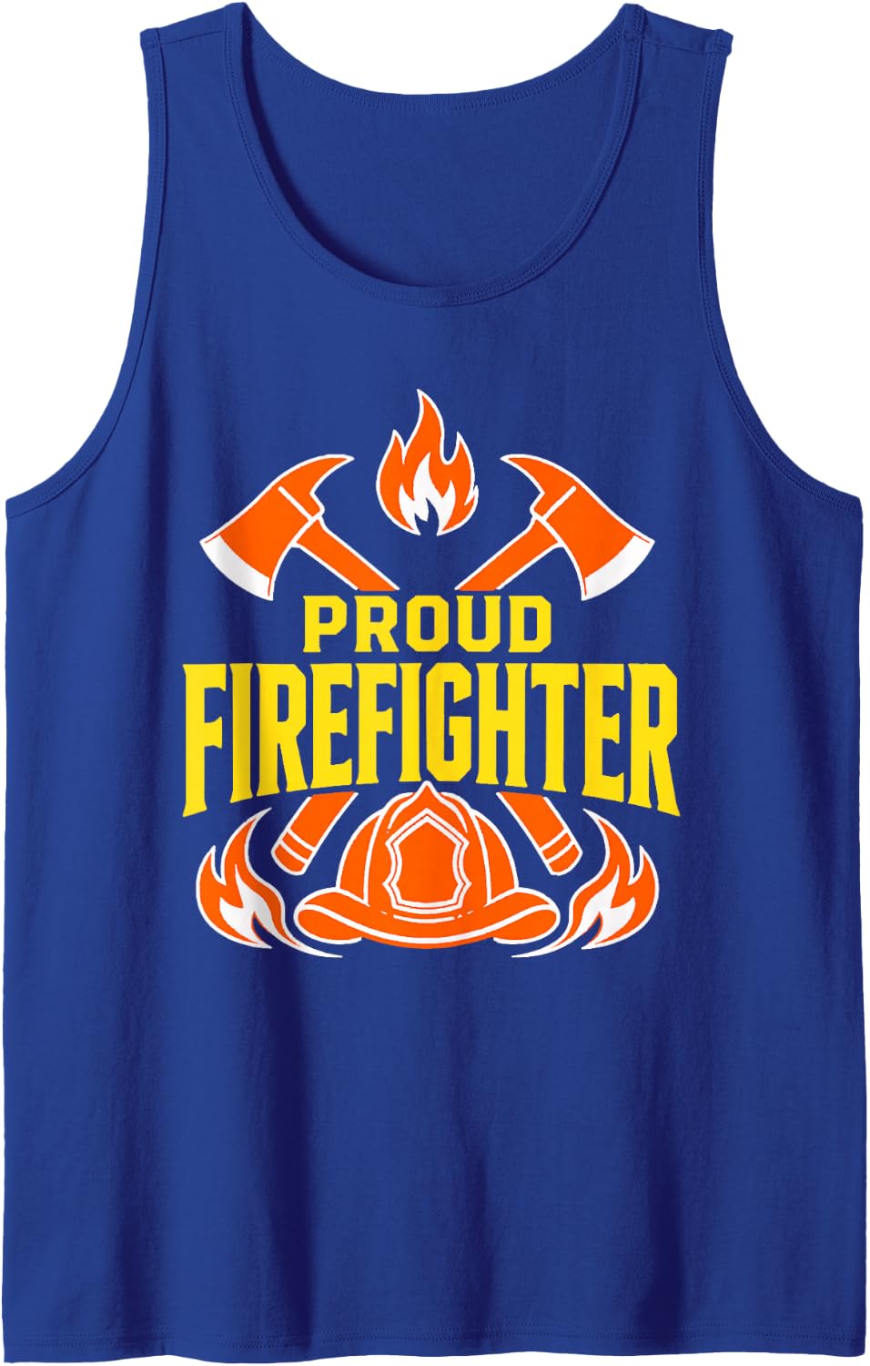 Proud Firefighter Axe Helmet Flame Sleeveless Tank Top - Royal Blue