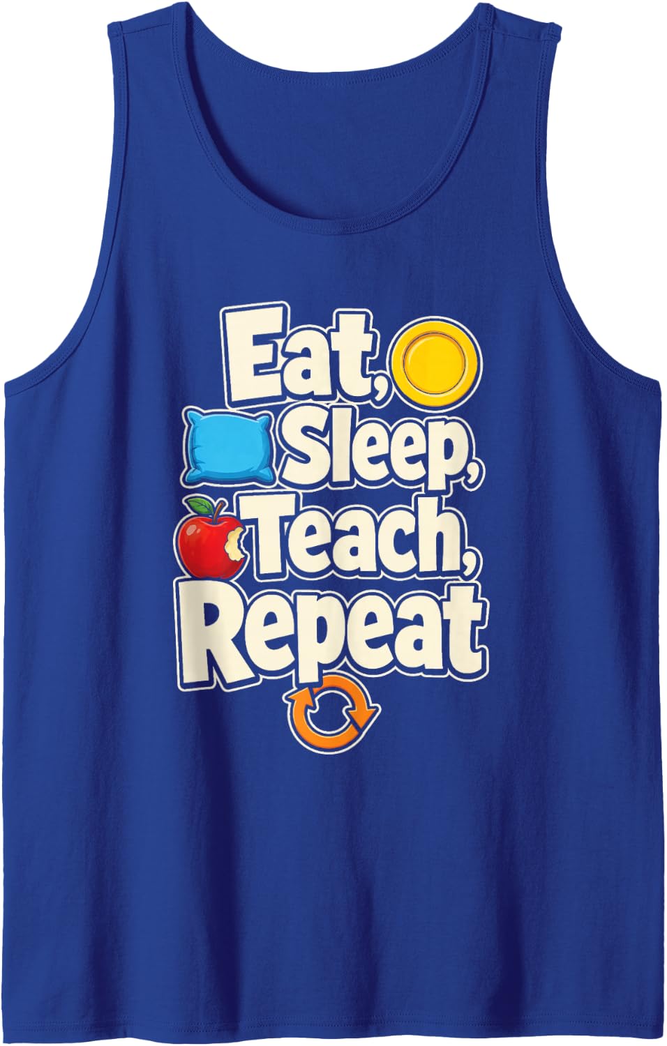 Teacher Gift Eat Sleep Teach Repeat Elementary School Sleeveless Tank Top - Royal Blue