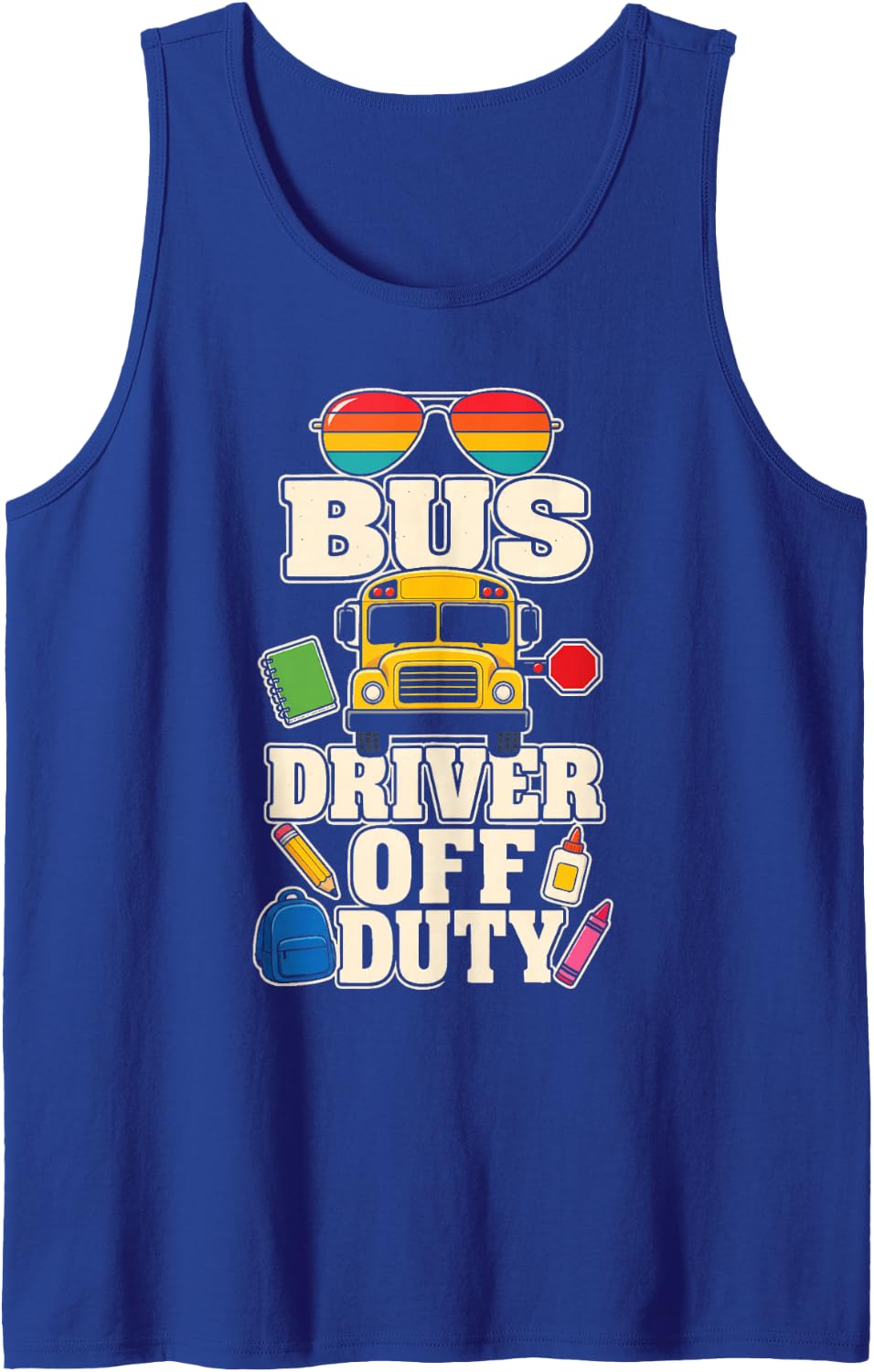 School Bus Driver Off Duty Elementary Route Retro Sunset Sleeveless Tank Top - Royal Blue