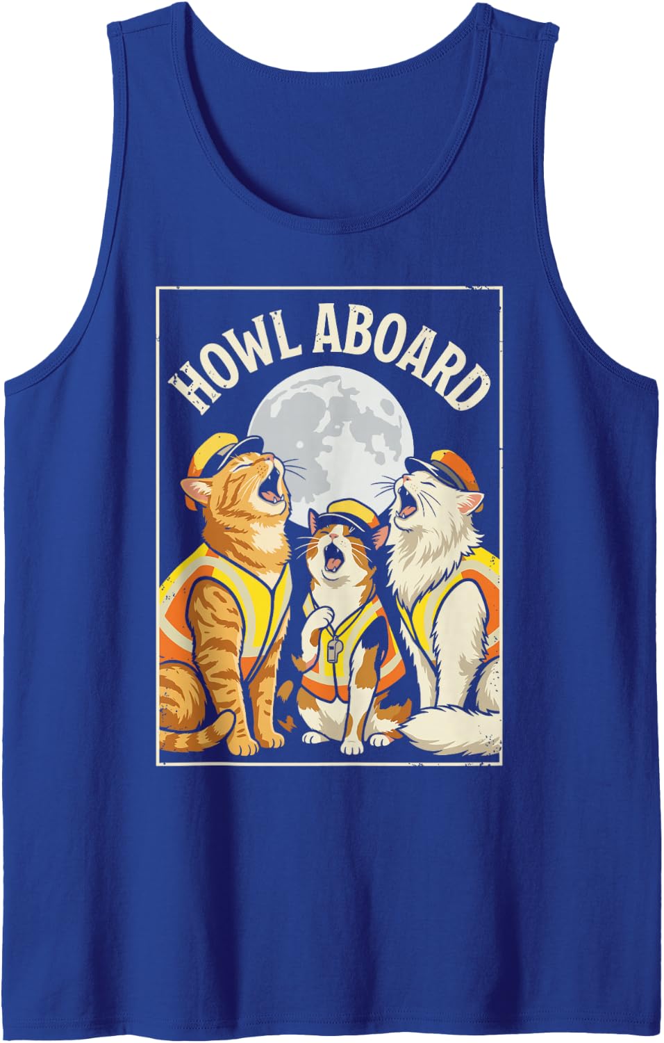 Cat Howl Aboard Funny School Bus Driver Humor Meme Lover Sleeveless Tank Top - Royal Blue