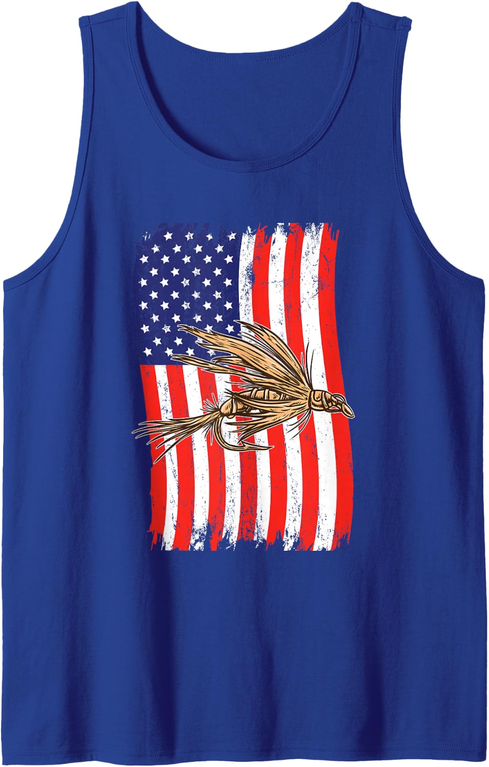 American Flag Fly Fishing Tank Top - Royal Blue