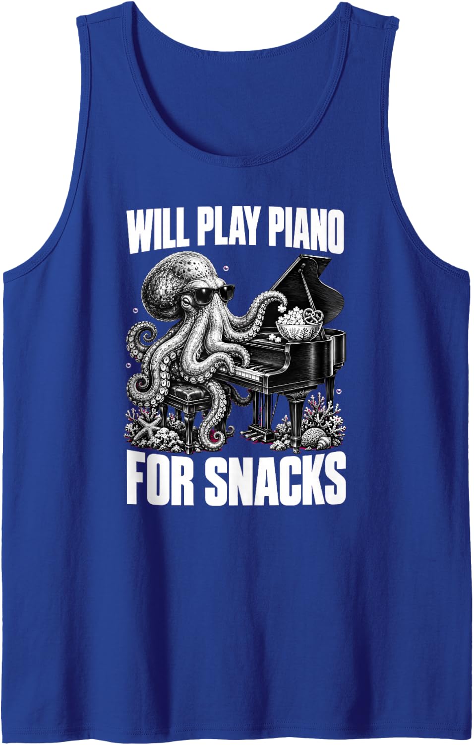 Will Play Piano for Snacks Funny Pianist Octopus Sleeveless Tank Top - Royal Blue
