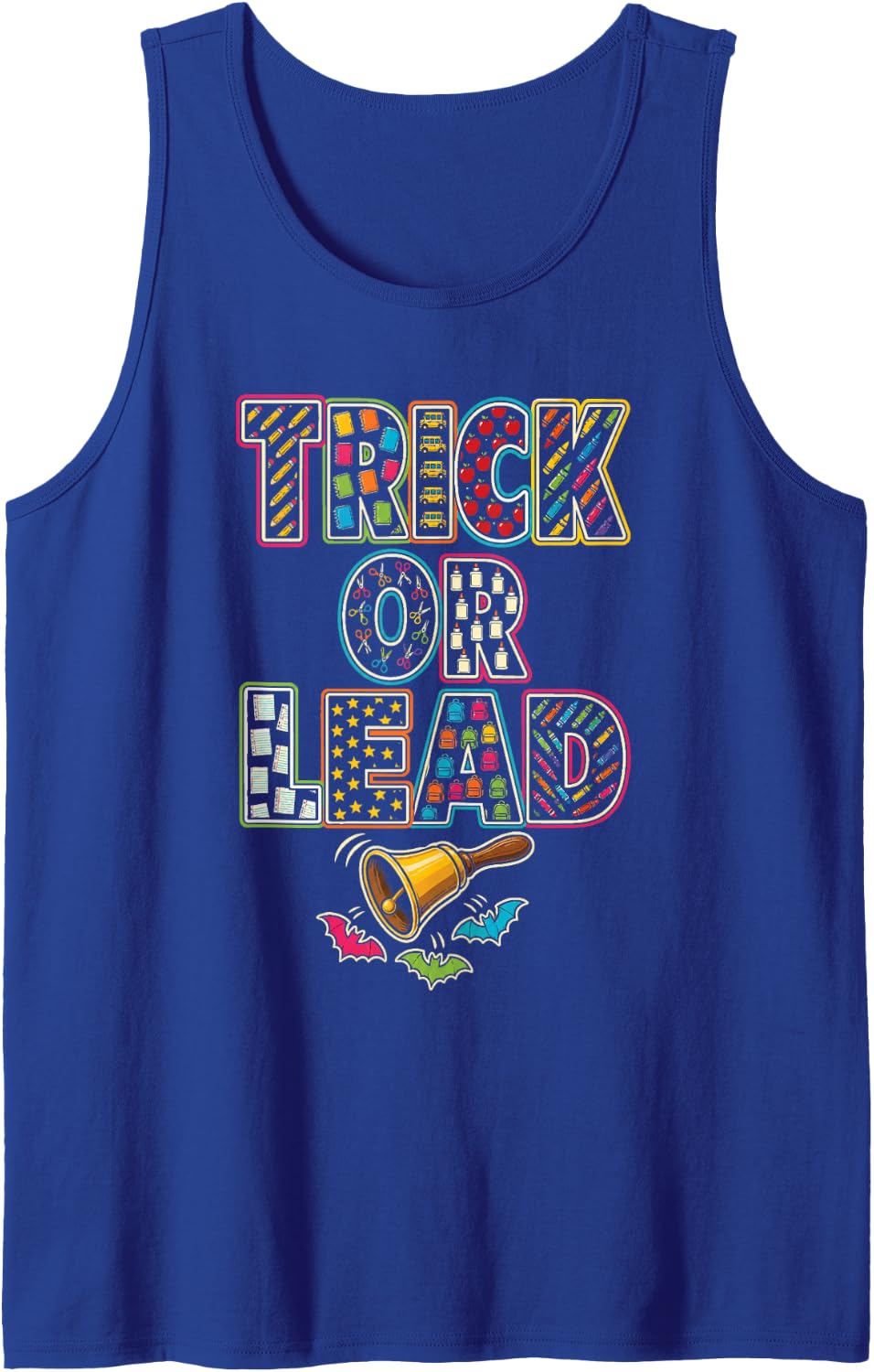 Elementary Principal Trick Or Lead Halloween Hand Bell Sleeveless Tank Top - Royal Blue