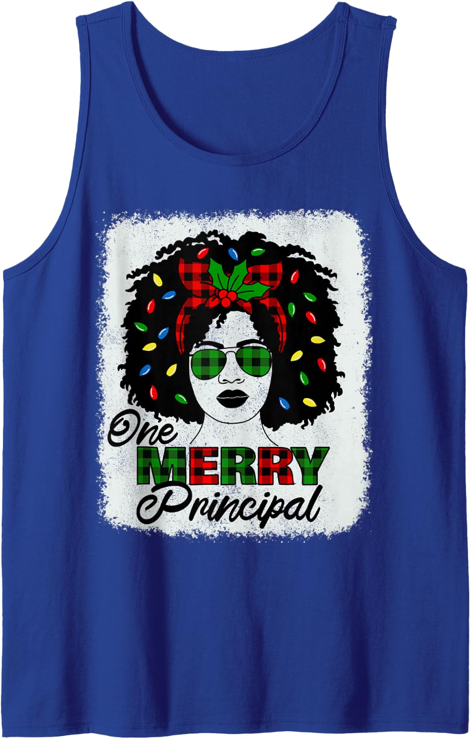 One Merry Principal Afro African American Christmas Sleeveless Tank Top - Royal Blue