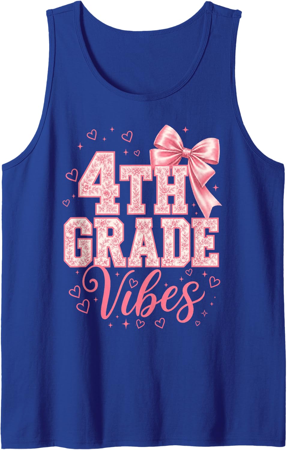 4th Grade Girls Coquette Bow Back to School Fourth Grade Sleeveless Tank Top - Royal Blue