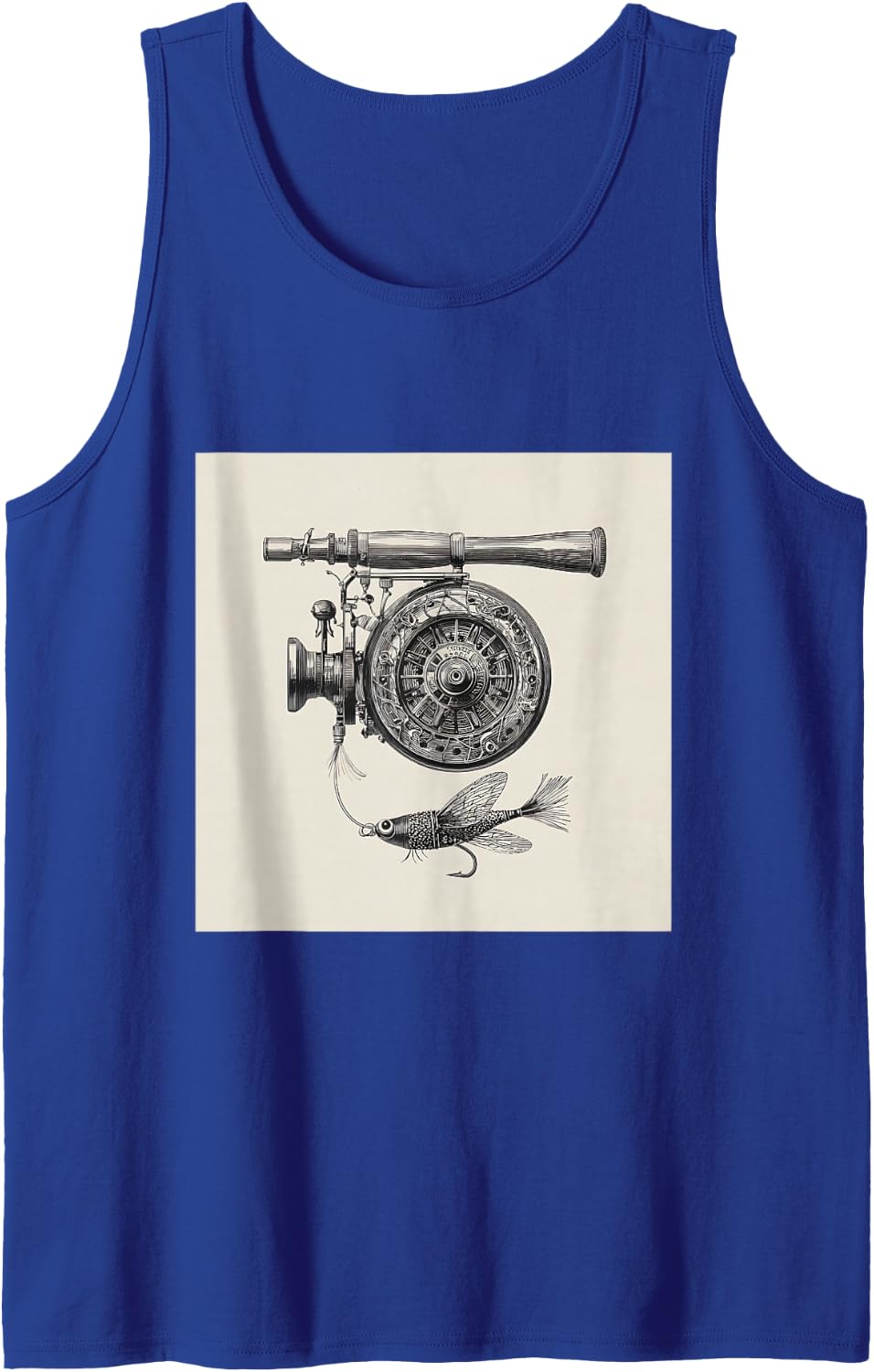 Vintage Fishing Reel Fly Fishing Rod Patent Illustration Sleeveless Tank Top - Royal Blue