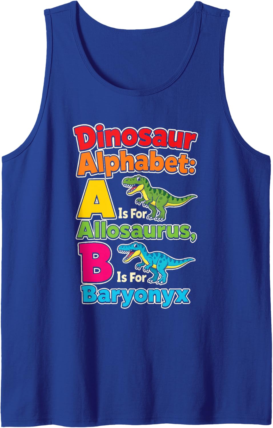 Elementary School Dinosaur Alphabet A is for Allosaurus Sleeveless Tank Top - Royal Blue