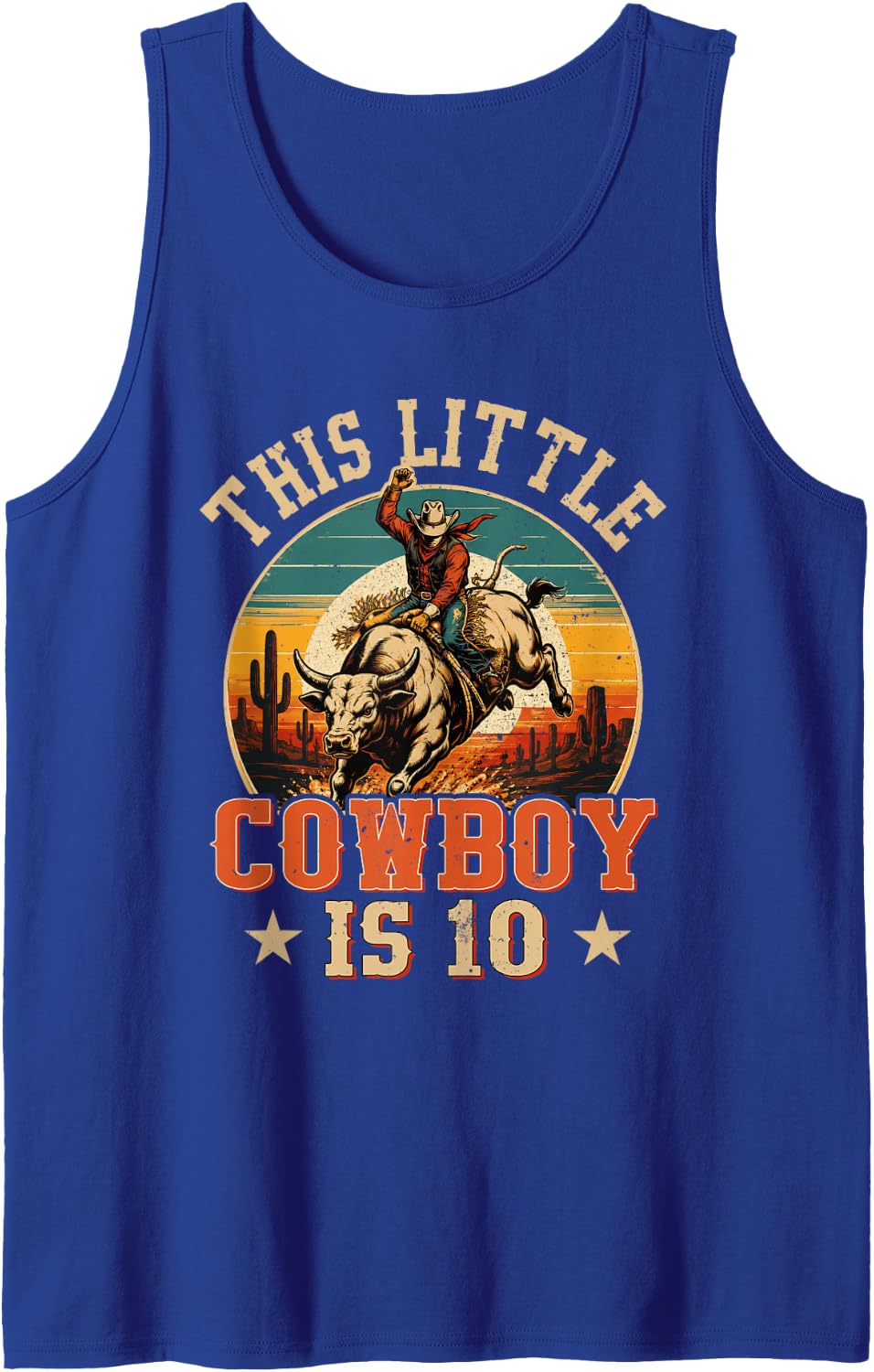 10 Years Old Bull Riding Lover 10th Birthday Cowboy Theme Tank Top - Royal Blue