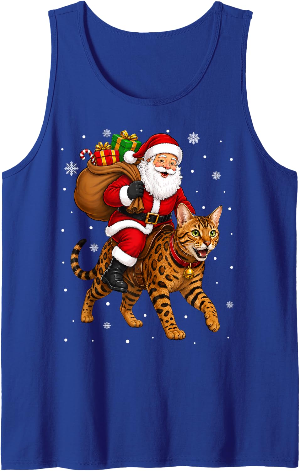 Festive Holiday Funny Santa Riding Bengal Cat Christmas Sleeveless Tank Top - Royal Blue