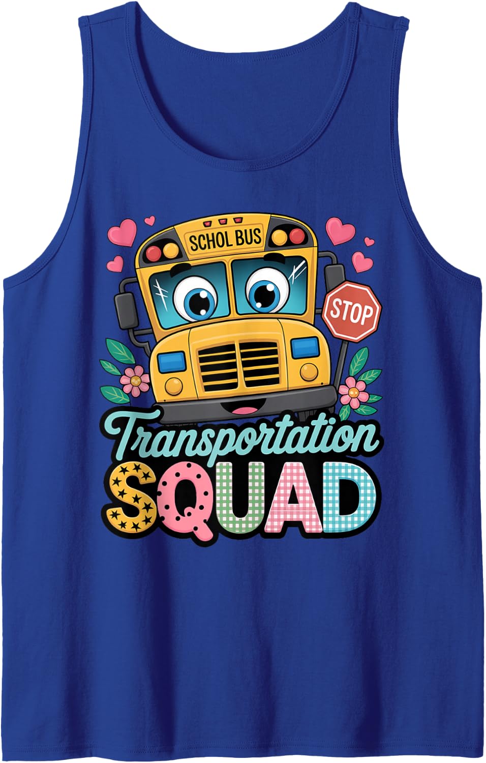 Transportation Squad Teacher Student Kids School Bus Sleeveless Tank Top - Royal Blue
