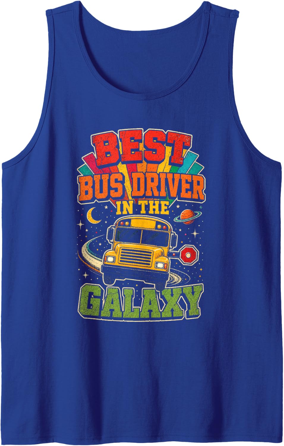School Bus Driver Gift Galaxy Space Retro Stars Sleeveless Tank Top - Royal Blue
