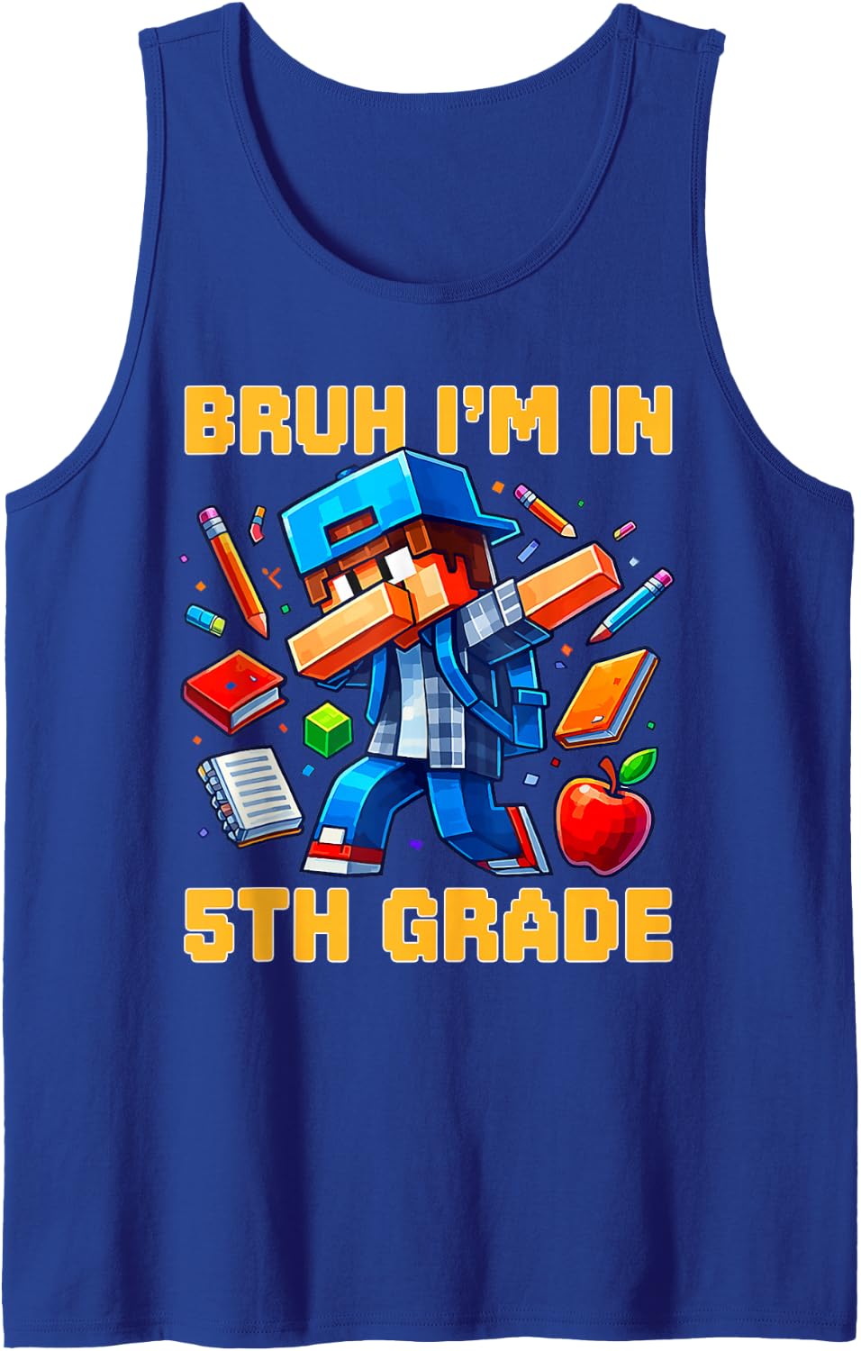 Bruh I'm in 5th Grade Dabbing Boys Kids Gamer Back to School Sleeveless Tank Top - Royal Blue