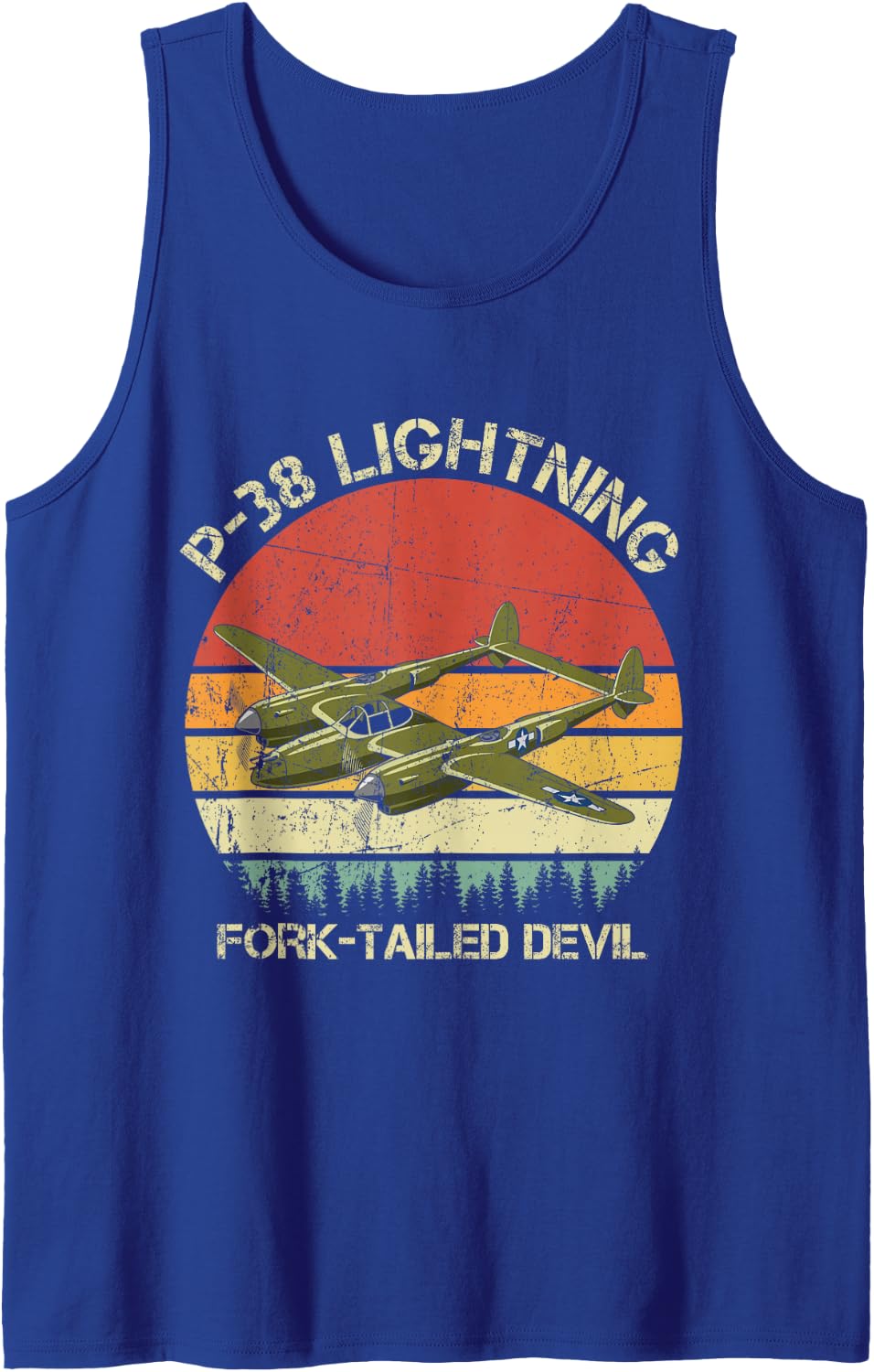 P-38 Lightning Fork-Tailed Devil Vintage WW2 Airplanes Sleeveless Tank Top - Royal Blue