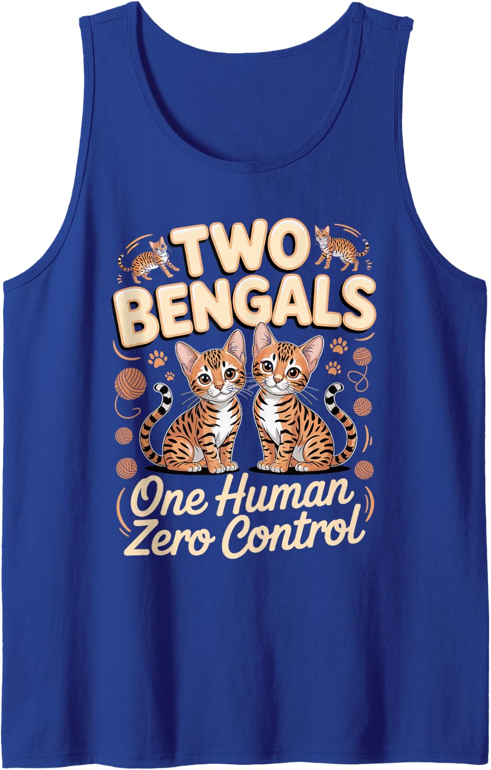 Two Bengals One Human Zero Control Bengal Cat Sleeveless Tank Top - Royal Blue