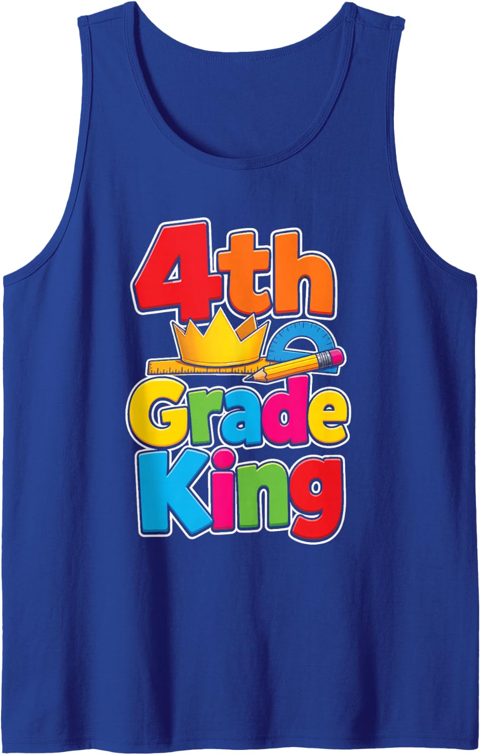 4th Grade King First Day of School Boys Crown Ruler Sleeveless Tank Top - Royal Blue