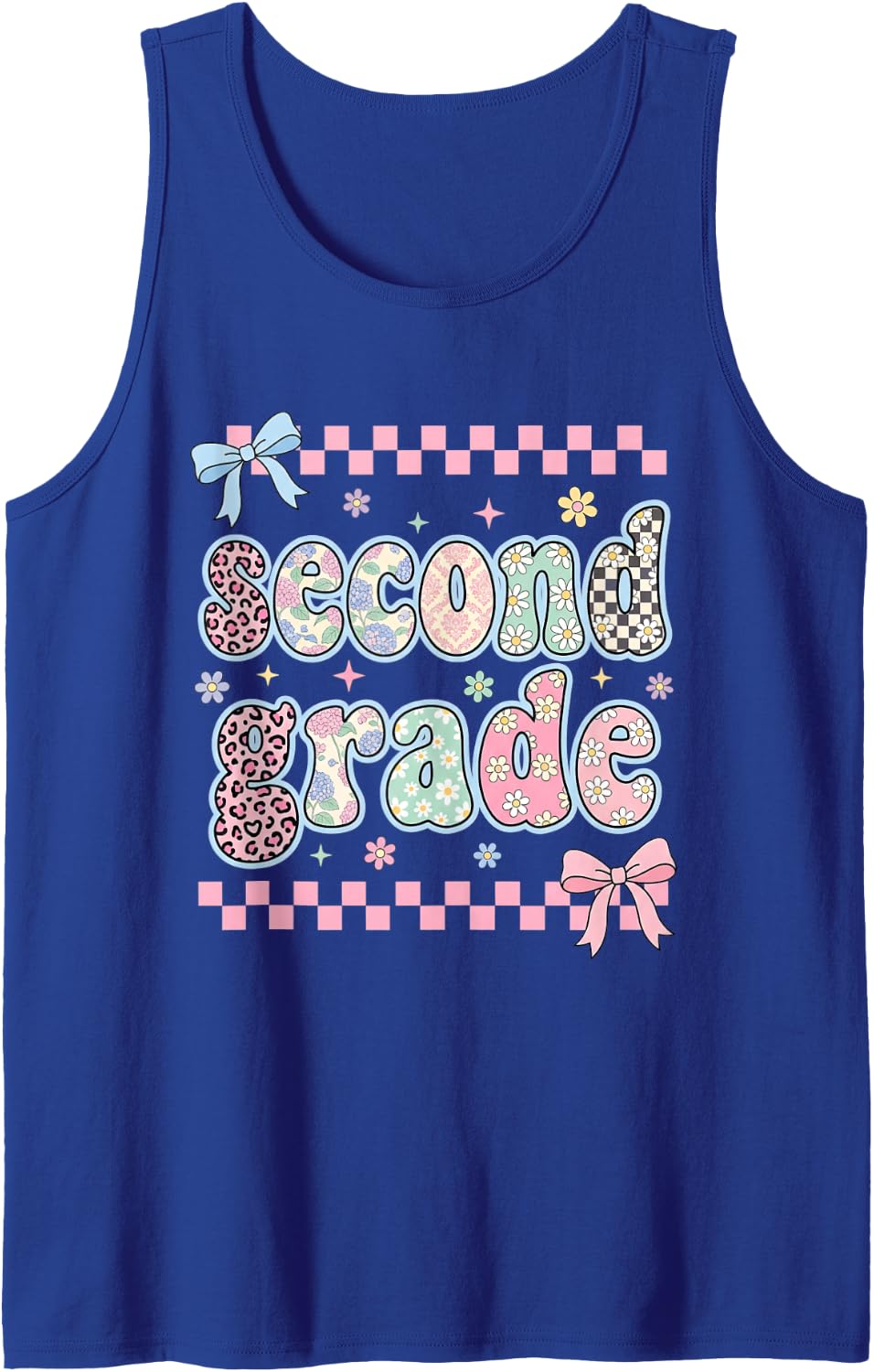 Second Grade Back to School Cute Bow Floral Kids Sleeveless Tank Top - Royal Blue