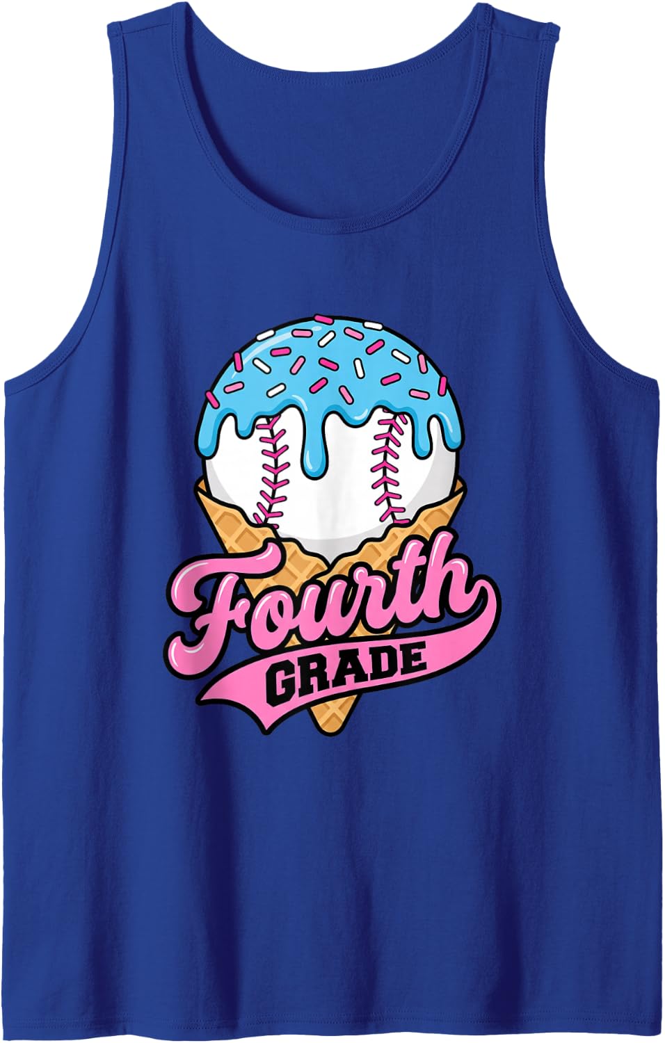 Fourth Grade Ice Cream Baseball Back to School Student Sleeveless Tank Top - Royal Blue