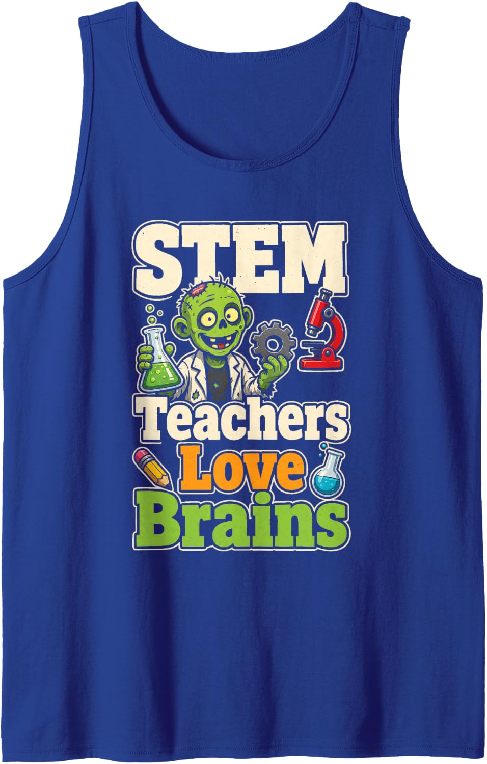 STEM Teacher Love Brains Zombie Science Elementary Gift Sleeveless Tank Top - Royal Blue